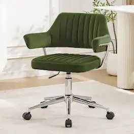 KERDOM - Rolling Mid Back Computer Chair, Swivel Makeup Chair with Arms, Adjustable Height Modern Style Velvet Home Office Chair - Green-1PC