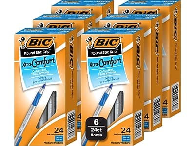 BIC - Round Stic Grip Xtra Comfort Ballpoint Pen, Medium Point, 1.0mm, 24/Box, 6 Boxes/Pack - Blue Ink