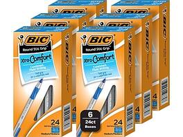 BIC - Round Stic Grip Xtra Comfort Ballpoint Pen, Medium Point, 1.0mm, 24/Box, 6 Boxes/Pack - Blue Ink