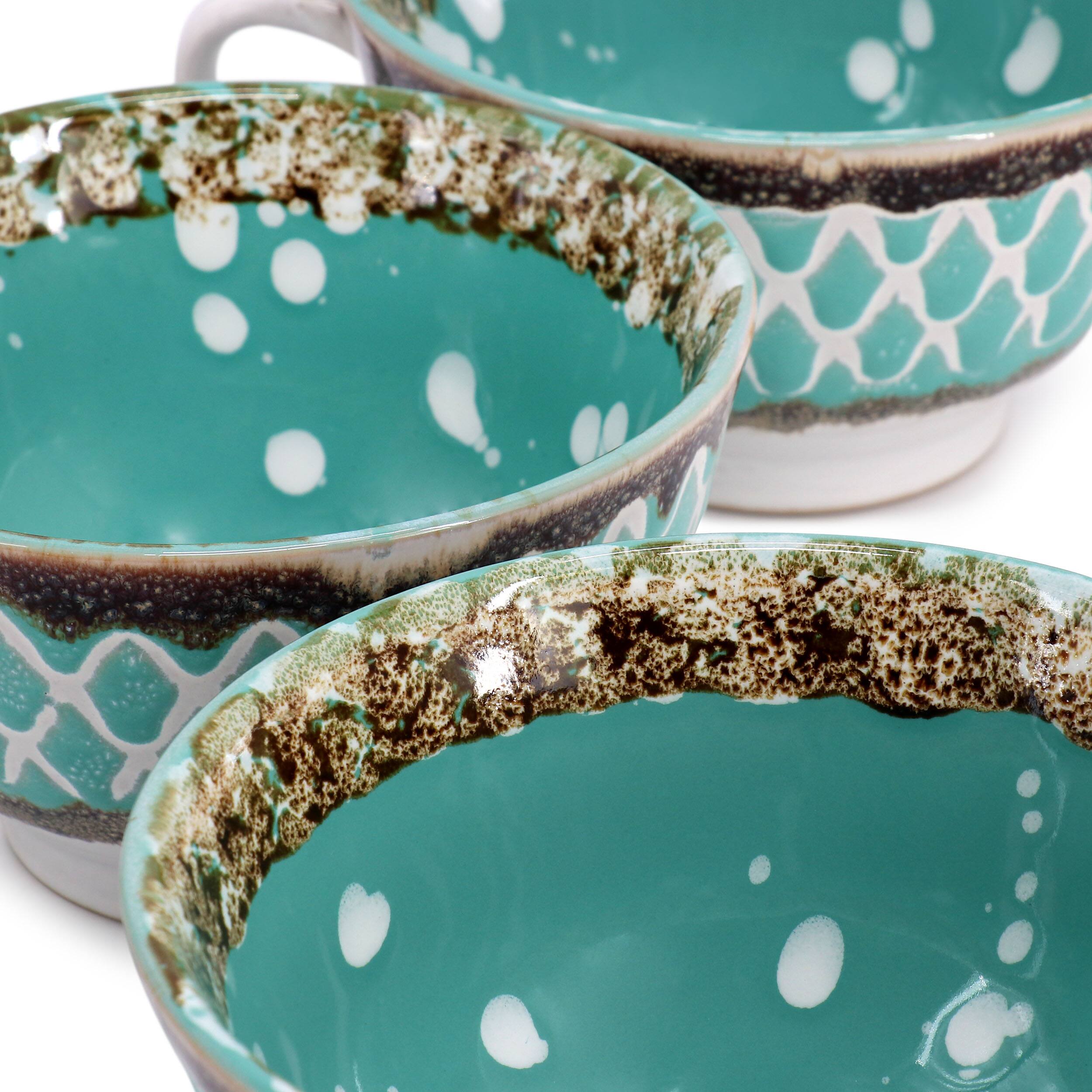 Alt View 4. Gibson - Meritage Otis 6 Piece 27 Ounce Stoneware Soup Bowl with Handle Set in Turquoise - Blue.