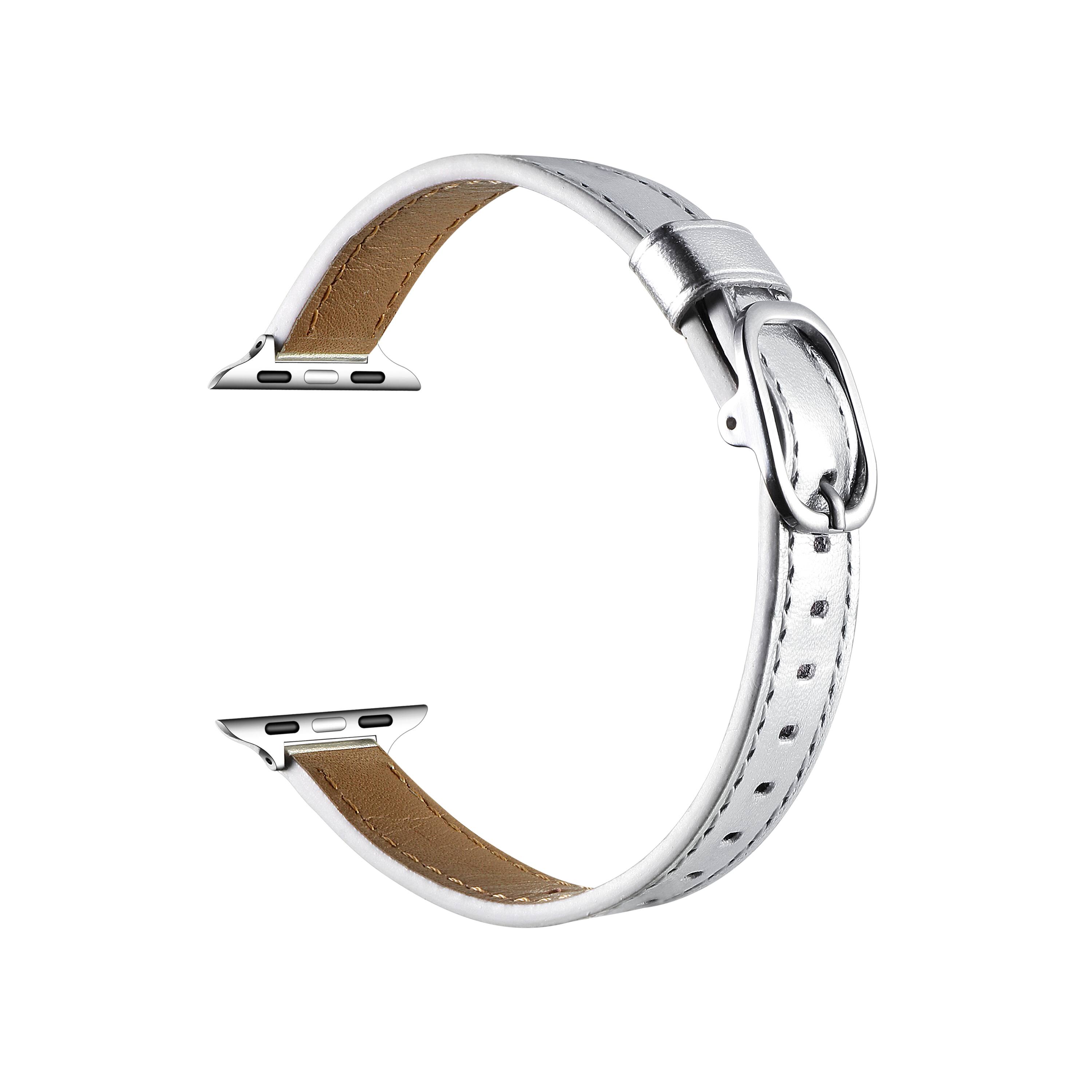 Angle. Posh Tech - Carmen Skinny Leather Band for Apple Watch - Silver.