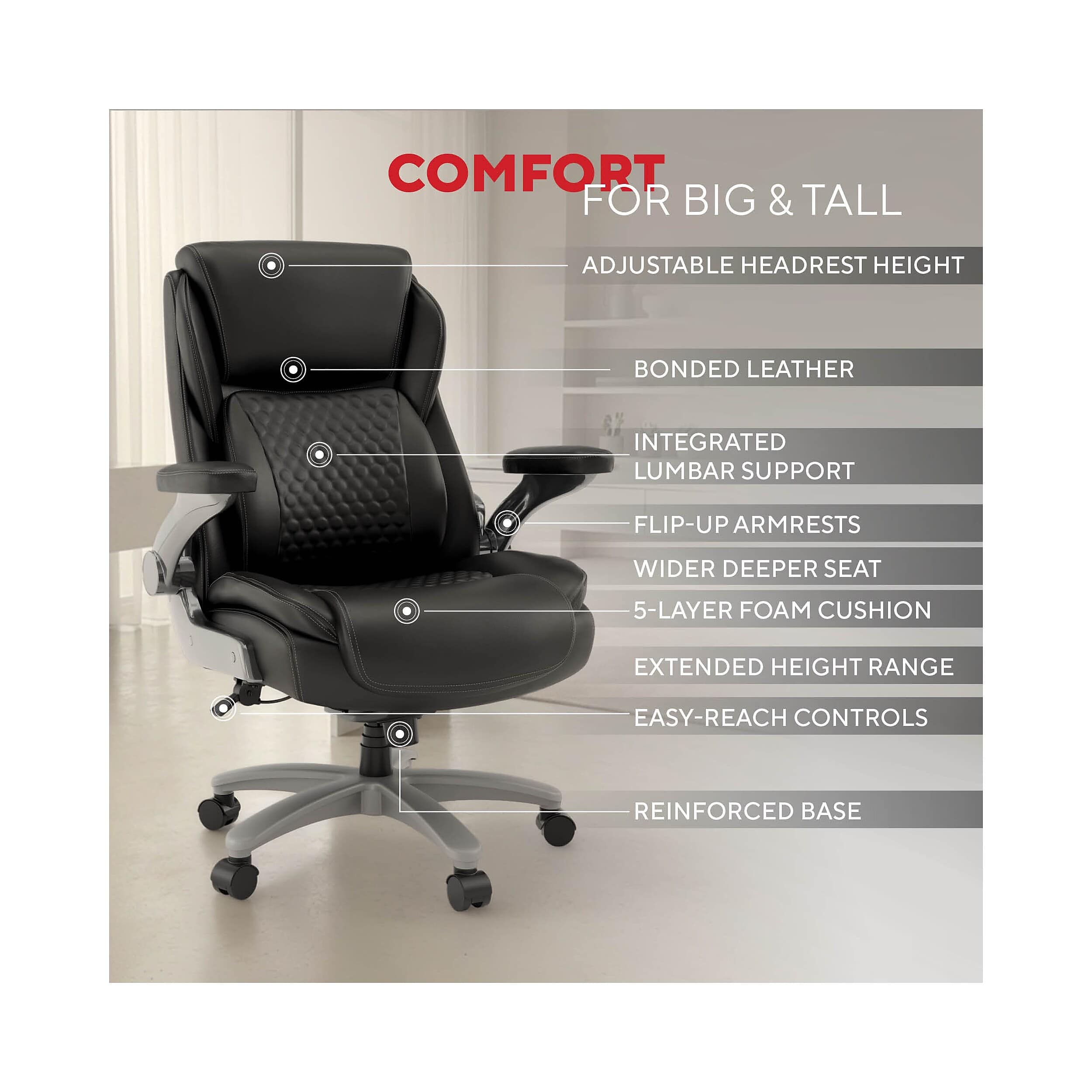 Staples Randolph Ergonomic Bonded Leather Executive Big & Tall