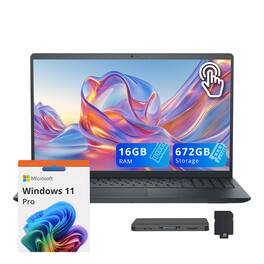 Dell - Inspiron 15 15.6" FHD Touch Laptop,AMD Ryzen 5 7530U,16GB RAM,512GB SSD+160GB Dock Set,Numeric Pad,Win 11 Pro - Black