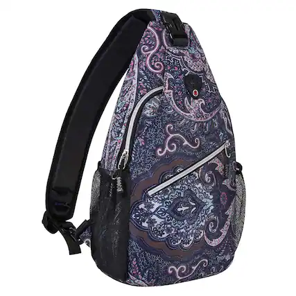 Front. Pacoar Cade - Sling Backpack Travel Hiking Daypack Pattern Rope Crossbody Shoulder Bag Navy Blue Base Totem Texture - Default.