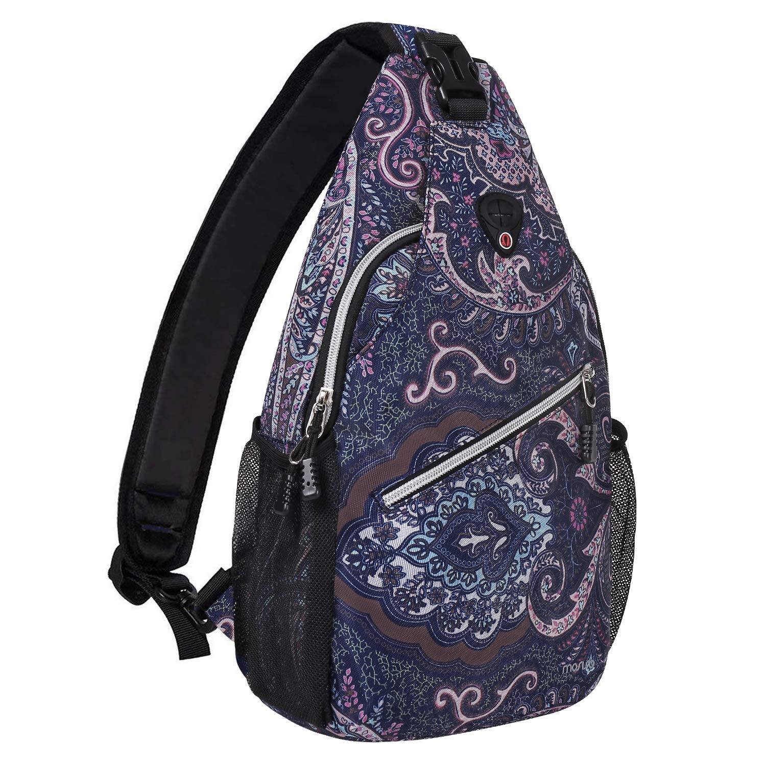 Front. Pacoar Cade - Sling Backpack Travel Hiking Daypack Pattern Rope Crossbody Shoulder Bag  Navy Blue Base Totem Texture - Default.