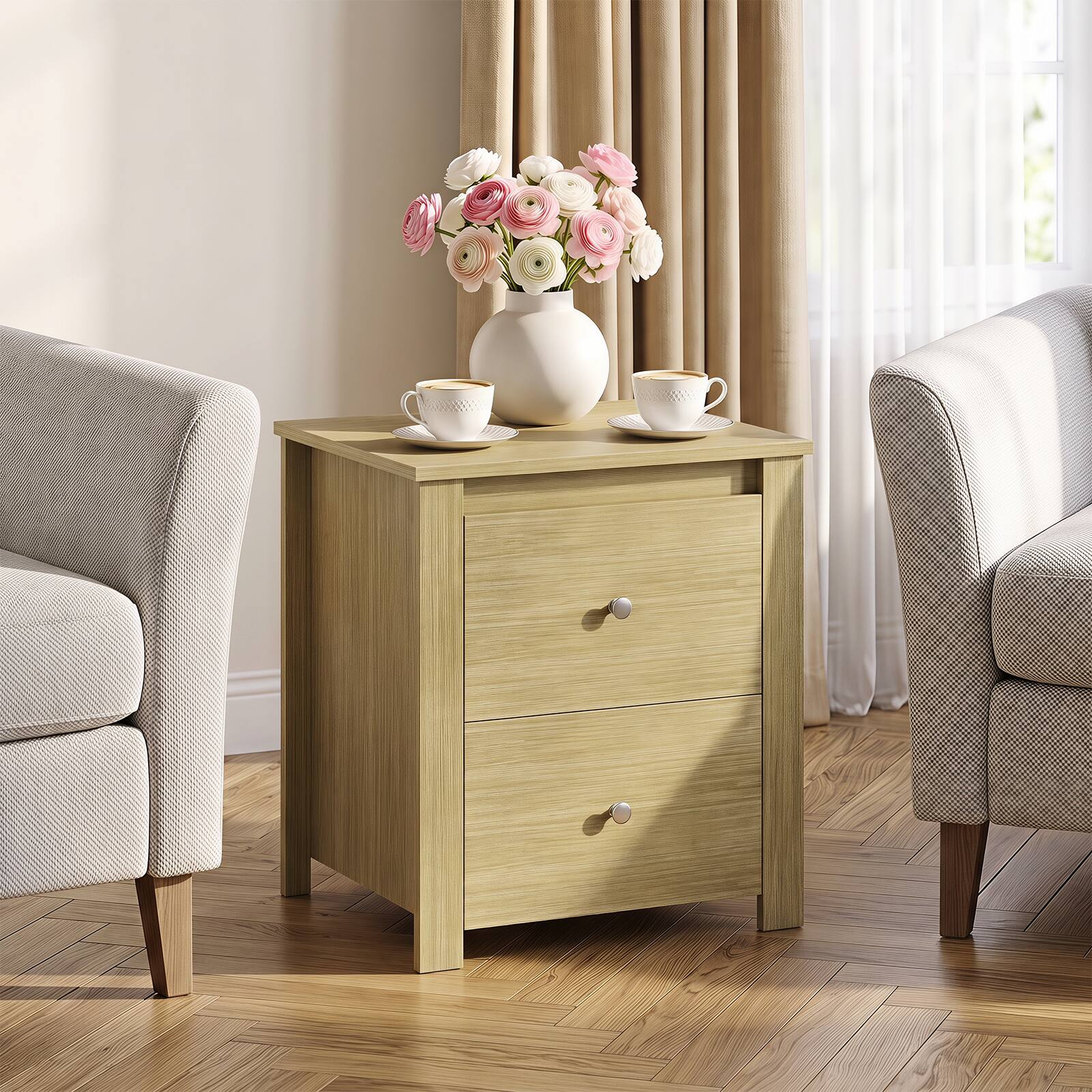Alt View 3. Gymax - Gymax Nightstand w/2 Drawers Modern Bedside Table Floor Standing Sofa Side Table Natural - Yellow.