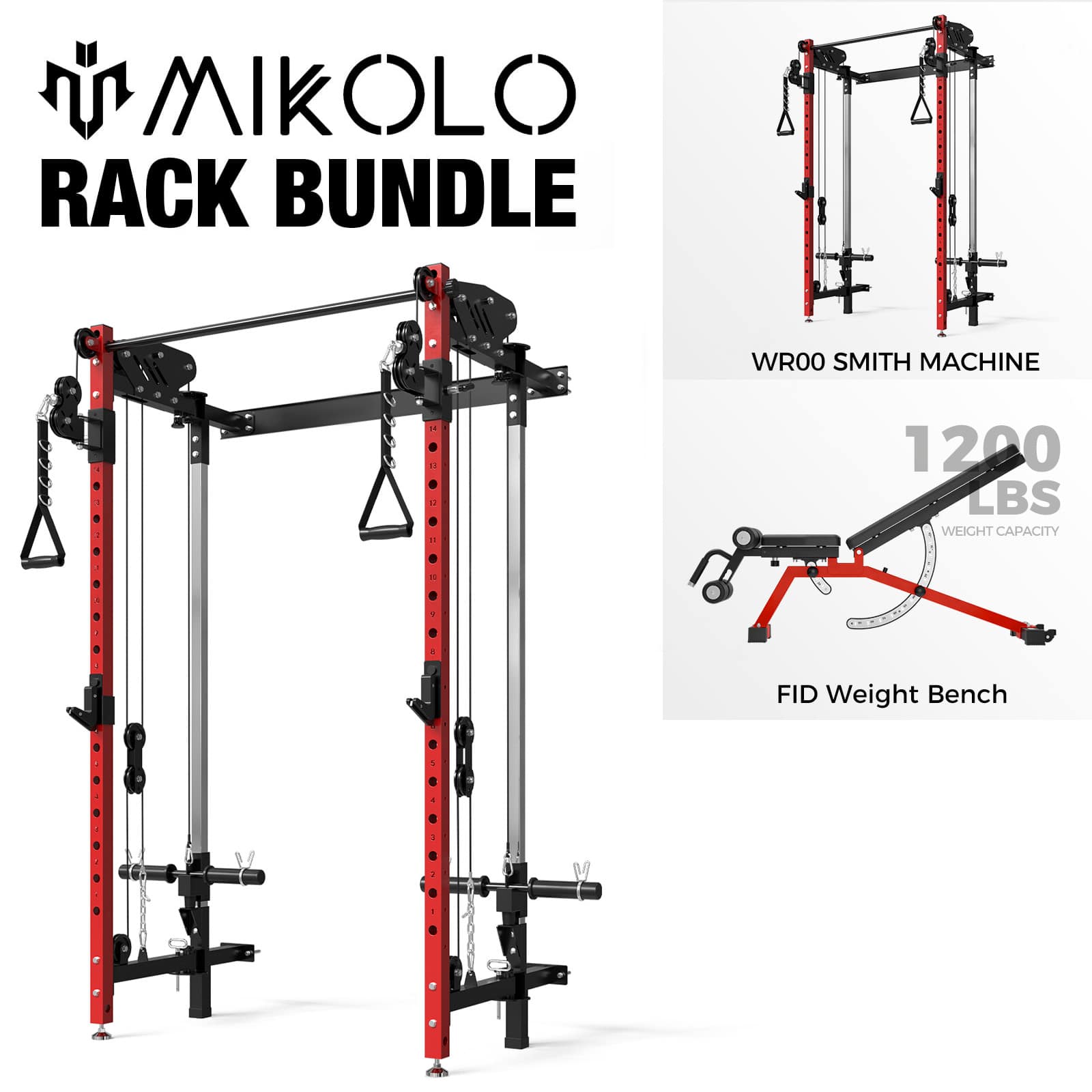 MIKOLO RACK BUNDLE

WROOO SMITH MACHINE

1200 LBS WEIGHT CAPACITY

FID Weight Bench