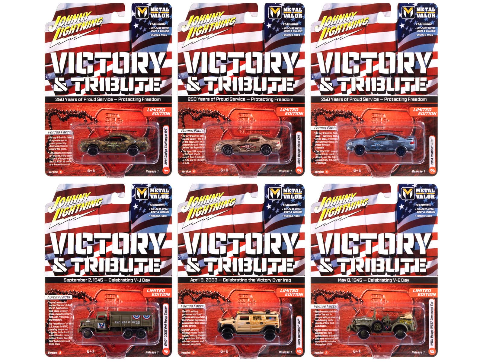 """Military"" Set A of 6 pieces 2025 Release 1 Limited Edition 1/64 Diecast Models by Johnny Lightning" price history on PriceWatchPro