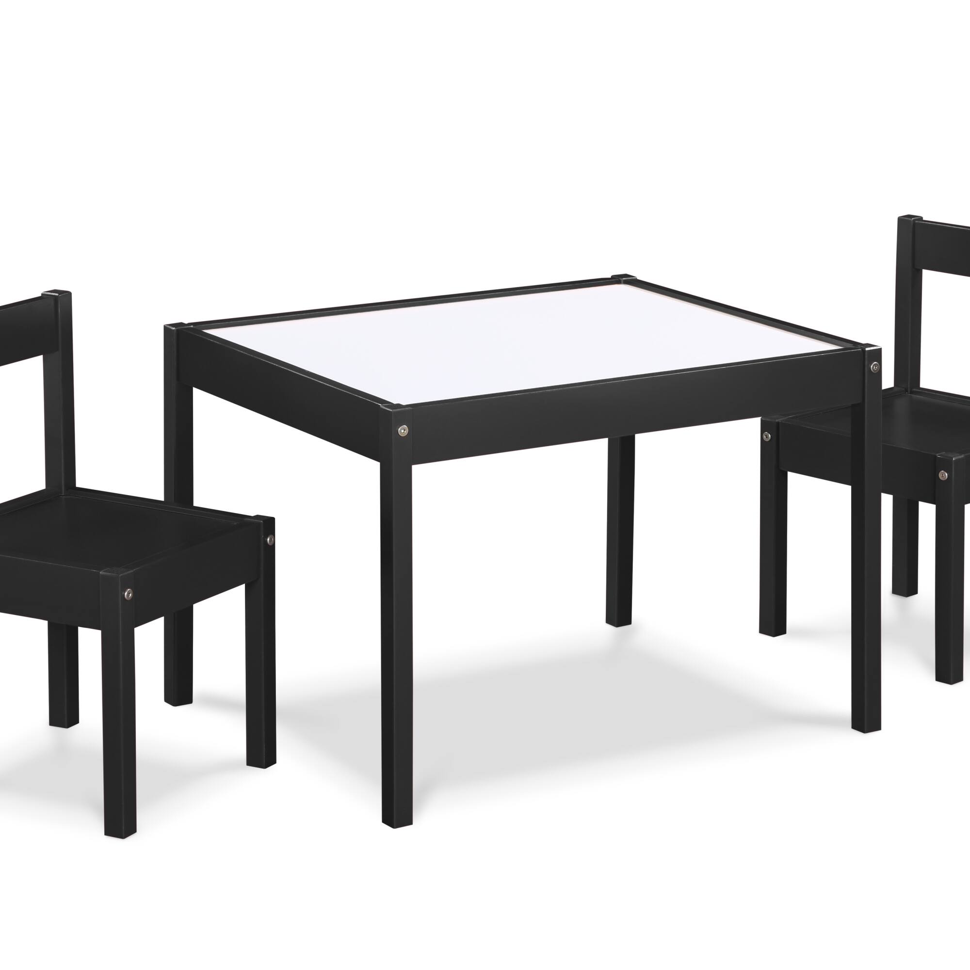 Angle. GOODSILO - 3-Piece Children's Dry Erase Activity Table and Chair Set with Durable Wood Construction for Creative Play and Learning - Black.