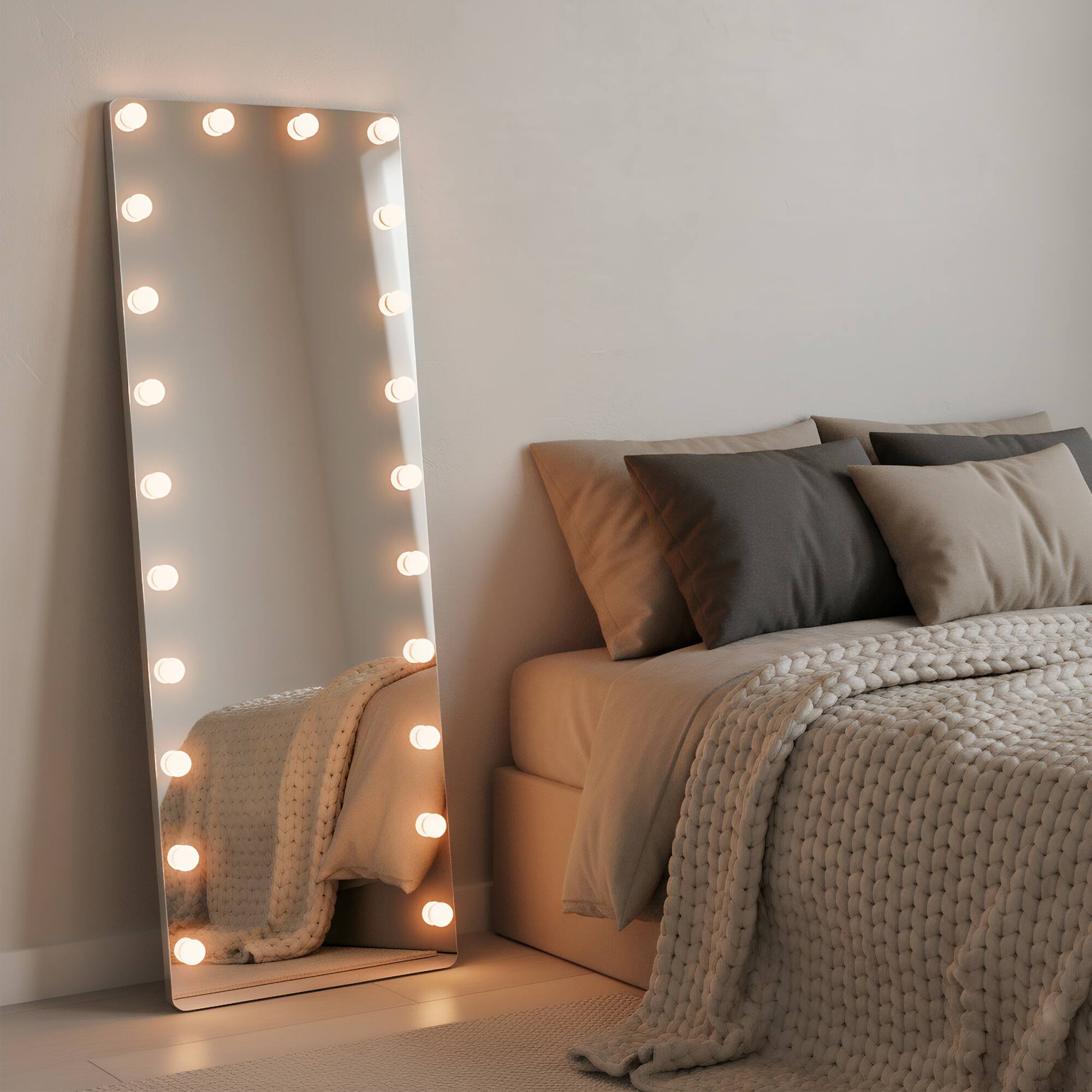 Spaco - 65 x 22 Rectangle LED Full-Length Tempered Mirror with 22 Dimmable Bulbs and 3 Colors Smart Touch Control - White