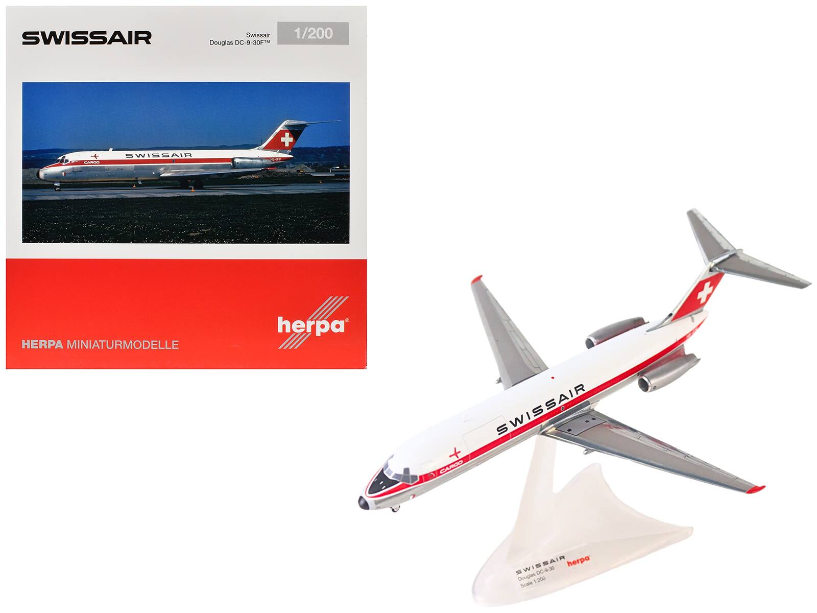 "Herpa - Douglas DC-9-30F Commercial Aircraft ""Swissair"" (HB-IFW) White with Red Stripes 1/200 Diecast Model by GeminiJets" price history on PriceWatchPro