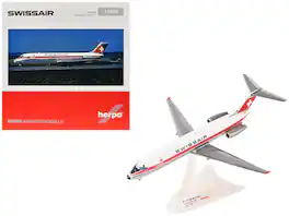 Herpa - Douglas DC-9-30F Commercial Aircraft "Swissair" (HB-IFW) White with Red Stripes 1/200 Diecast Model by GeminiJets