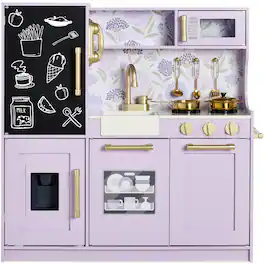 Best Choice Products - Pretend Play Kitchen Wooden Toy Set for Kids w/ Telephone, Utensils, Oven, Microwave - Lavender