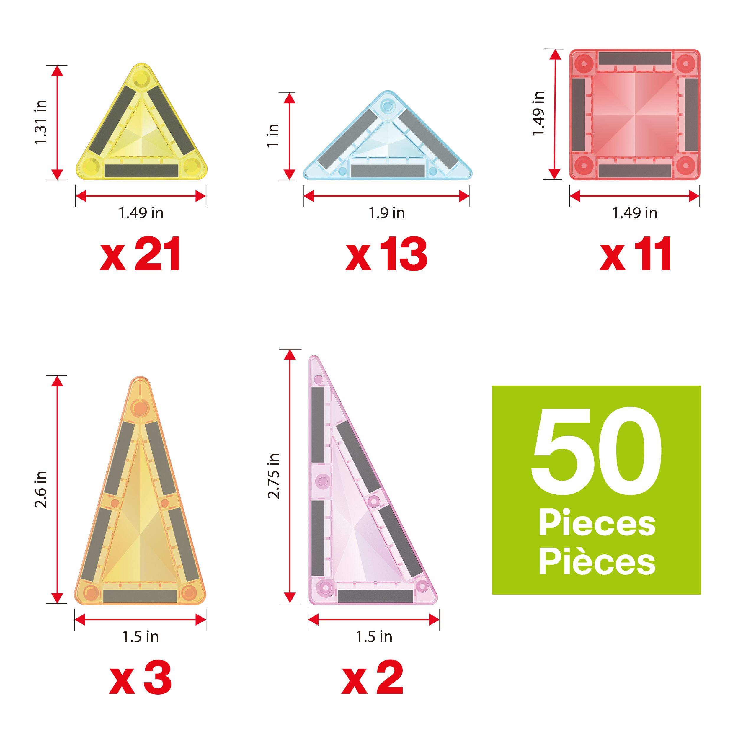 1.31 in x 1.49 in x 21  
1.9 in x 1.49 in x 13  
1.49 in x 1.49 in x 11  
2.6 in x 1.5 in x 3  
2.75 in x 1.5 in x 2  

50 Pieces