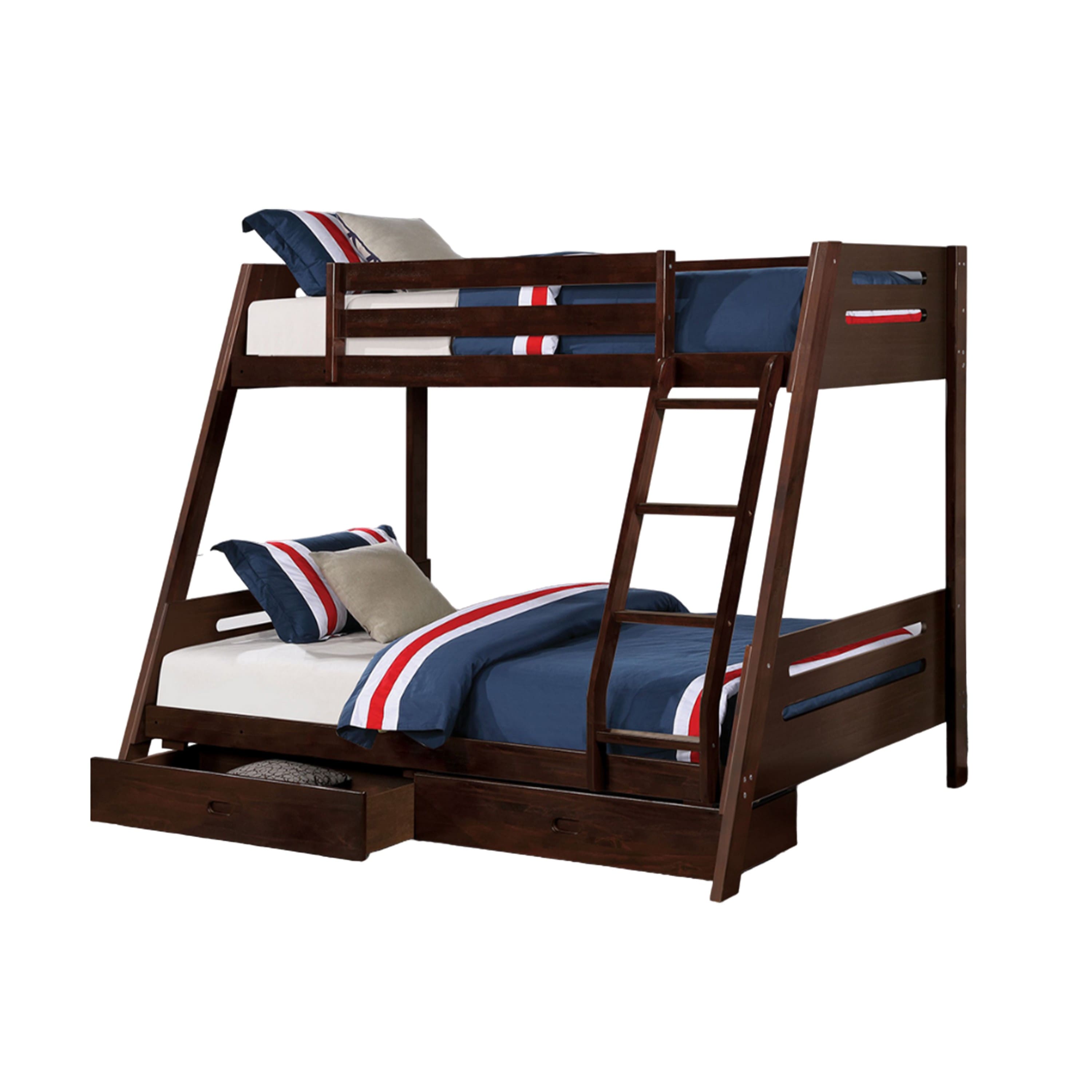 Manhattan Lane - Emily Twin Over Full Bunk Bed with Ladder, 2 Drawers, Espresso Brown Wood - Espresso Brown
