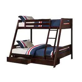 Manhattan Lane - Emily Twin Over Full Bunk Bed with Ladder, 2 Drawers, Espresso Brown Wood - Espresso Brown