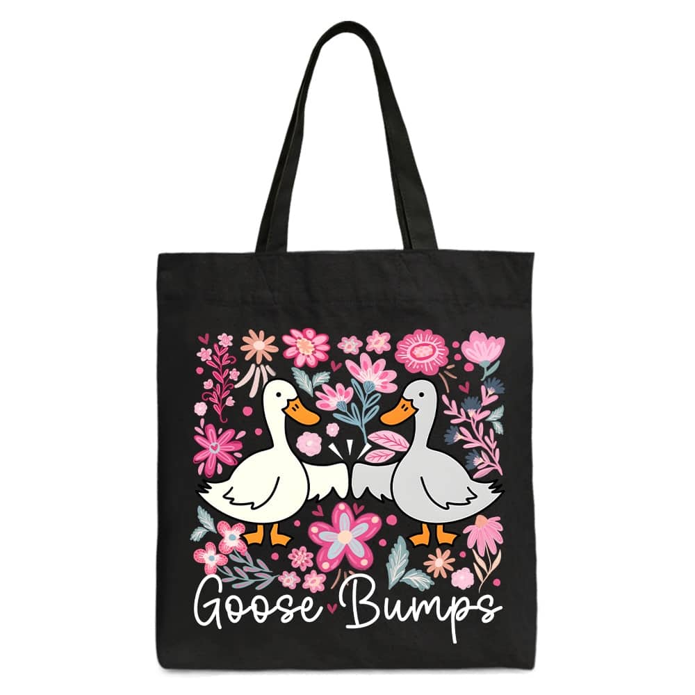 OrnamentallyYou - Funny Goose Bumps Floral Canvas Tote Bag, Sarcastic Goose Gift Shopper - Black