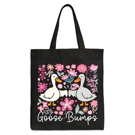 OrnamentallyYou - Funny Goose Bumps Floral Canvas Tote Bag, Sarcastic Goose Gift Shopper - Black