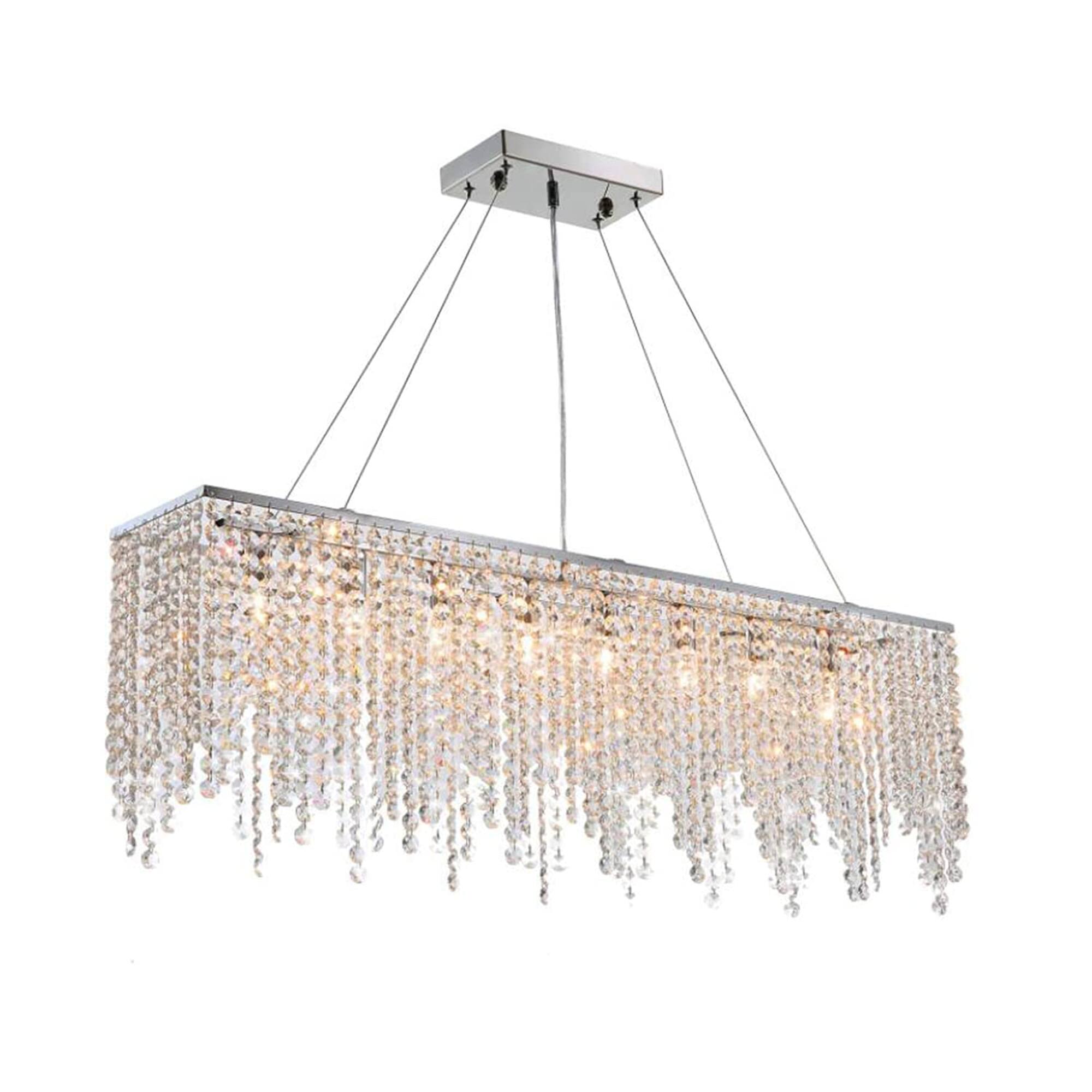 Alt View 5. Siljoy - 10 Light Rectangle Crystal Chandelier Ideal for Dining Room & Kitchen Island Pendant Lighting - Silver.