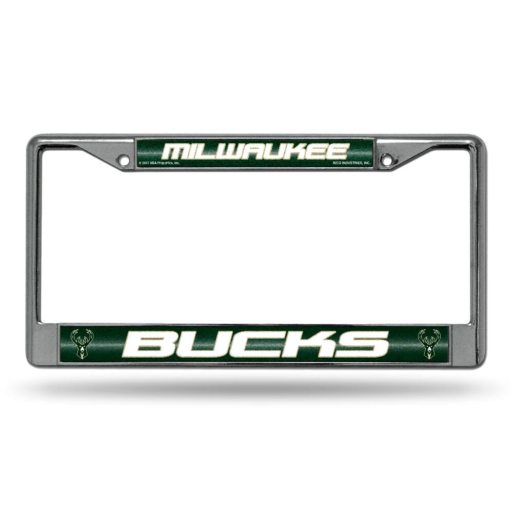 Milwaukee Bucks NBA Sparkly Glitter Bling Look Chrome License Plate Frame