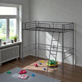 Hivvago - Metal Twin Loft Bed Frame with Built-In Ladder and Safety Guardrails - Black