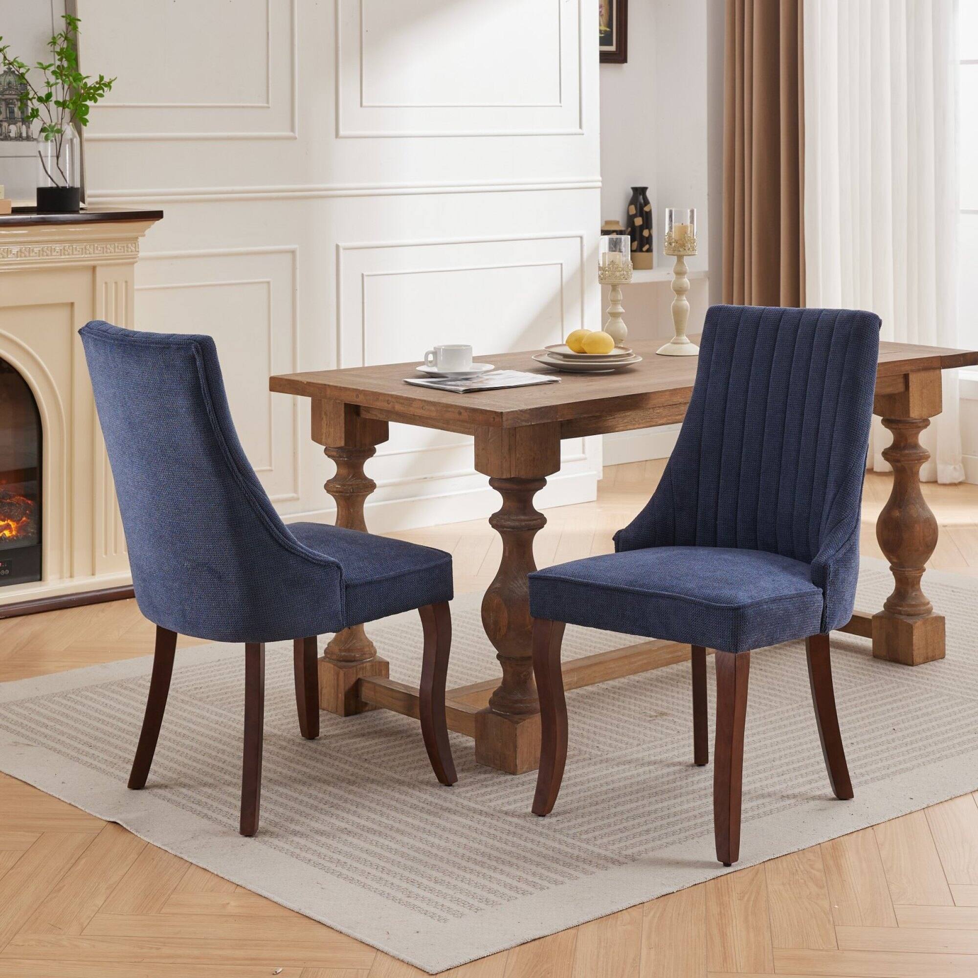Alt View 10. GOODSILO - Elegant Upholstered Dining Chairs Set with High Backrest and Solid Wood Legs for Comfortable Seating - Blue.