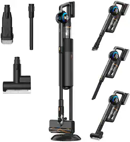 JIGOO - V700 Cordless Vacuum Cleaner, 480W All-In-One Stick Vacuum with Dual LED, 33KPa Suction, 55min Runtime, 2.5L Dust Bag - Black