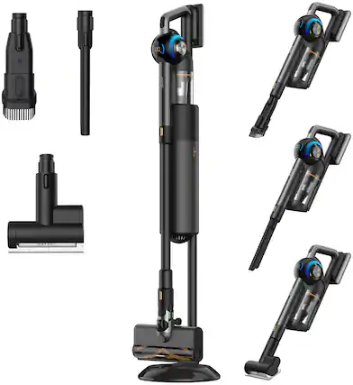 Front. JIGOO - V700 Station Cordless Vacuum Cleaner w/ Auto-Empty System, HEPA Filter, 215AW Suction, for Hard Floor, Carpet & Pet Hair - Black.