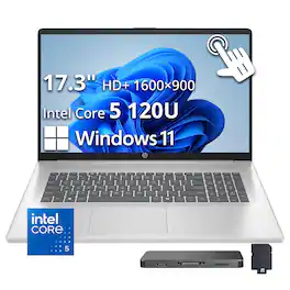 HP - Upgraded - 17.3" HD+ Touchscreen Laptop,Intel 5 120U,8GB RAM,256GB SSD+1TB Dock Set,Intel Graphics,Win 11 - Silver