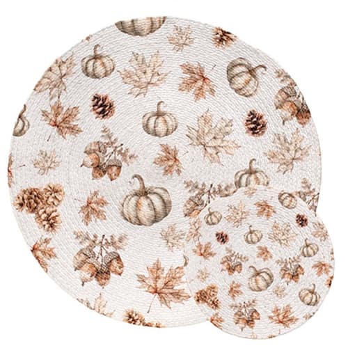 BreeBe - 2/Set - Rooted In Nature Placemat & Trivet - White, Brown, Cream