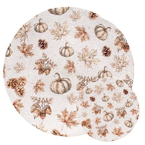 Front. BreeBe - 2/Set - Rooted In Nature Placemat & Trivet - White, Brown, Cream.