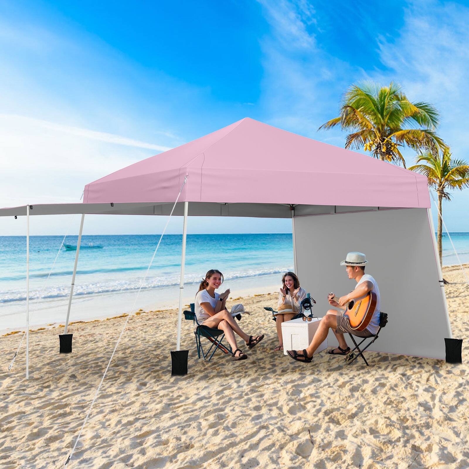 Alt View 1. Gymax - Gymax 14 X 9.2 FT Pop up Canopy Tent w/ 2 Convertible Sidewalls to Awning & Stakes Pink - Gray.
