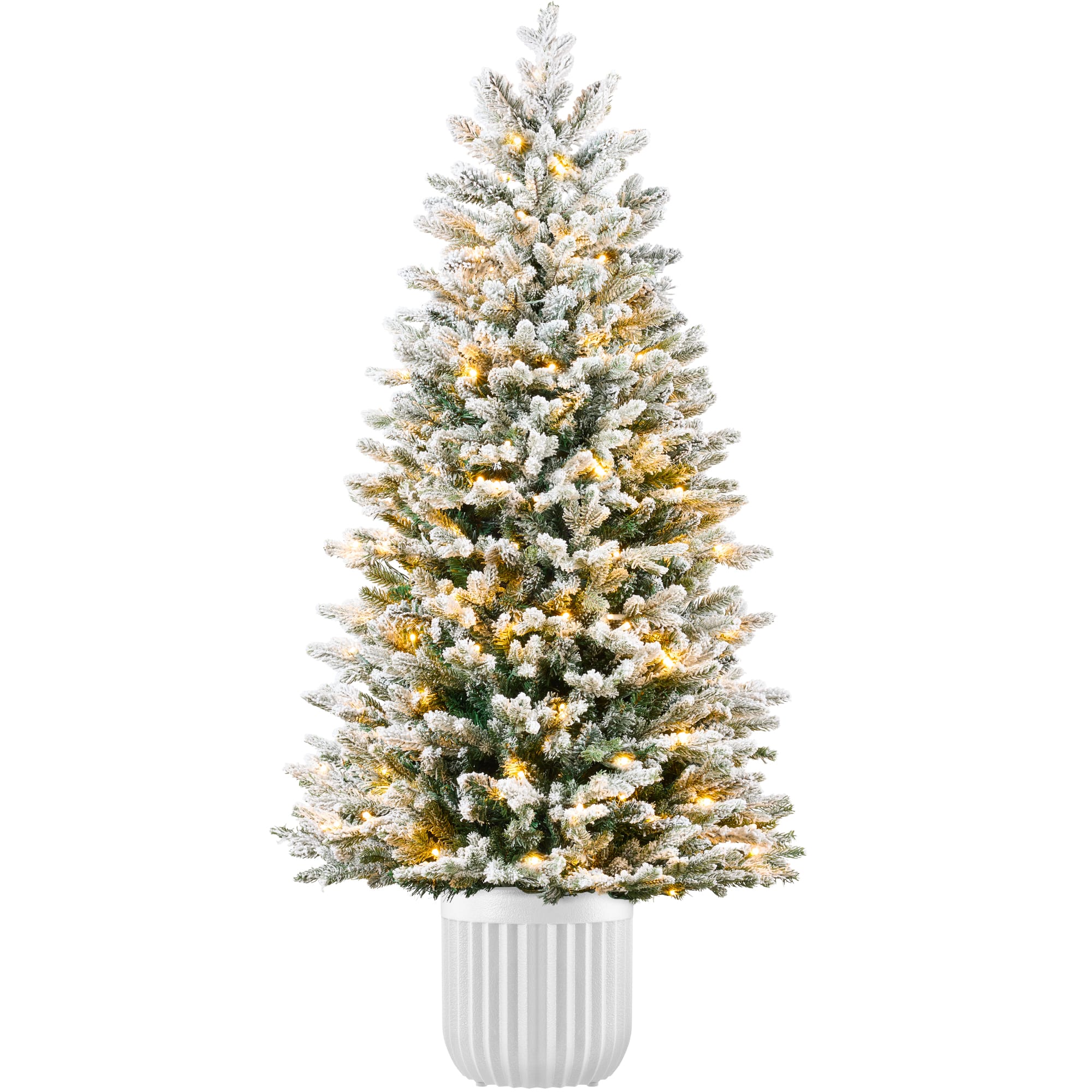Best Choice Products - Pre-Lit Potted Christmas Tree w/Twinkling White & Multi LEDs - Flocked