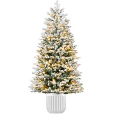 Front. Best Choice Products - Pre-Lit Potted Flocked Christmas Tree w/Twinkling White & Multi LEDs - Flocked.