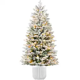 Best Choice Products - Pre-Lit Potted Christmas Tree w/Twinkling White & Multi LEDs - Flocked