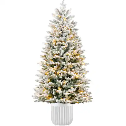 Front. Best Choice Products - Pre-Lit Potted Flocked Christmas Tree w/Twinkling White & Multi LEDs - Flocked.