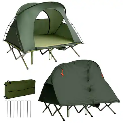 Front. Gymax - Gymax 2-Person Outdoor Camping Tent Cot Compact Elevated Tent Set W/ External Cover Green - Green.