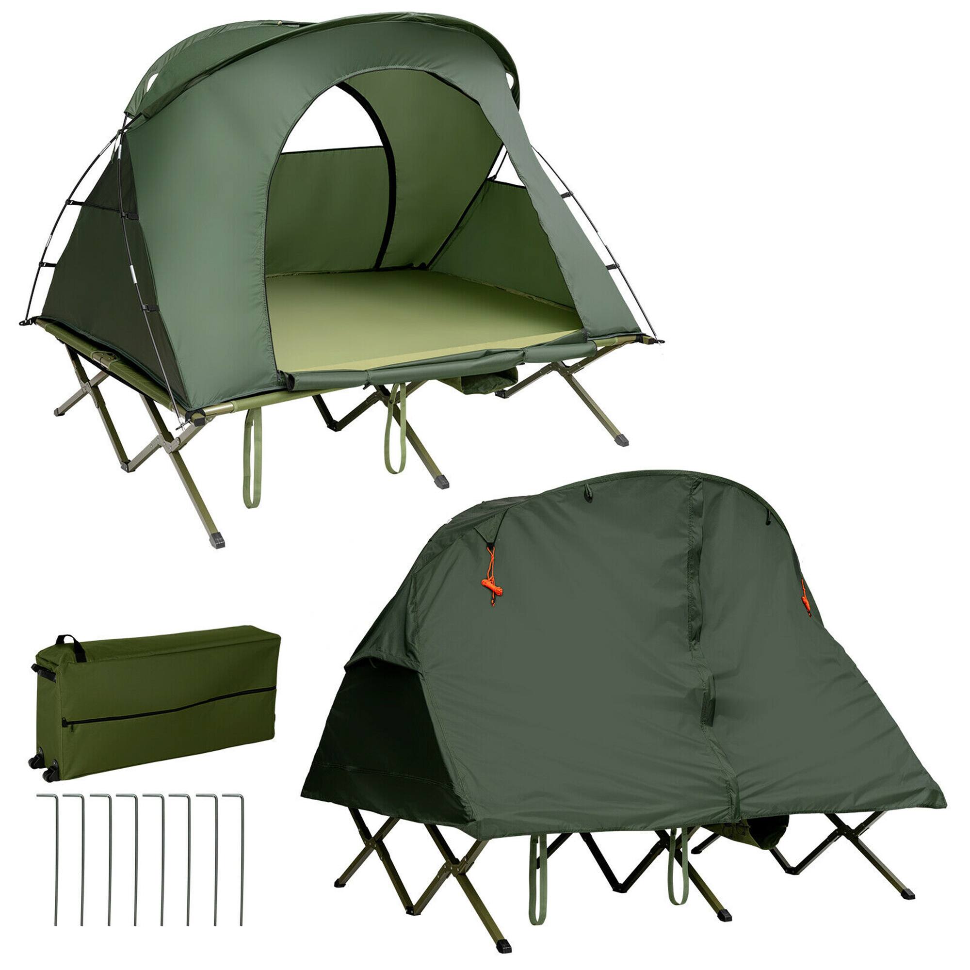 Front. Gymax - Gymax 2-Person Outdoor Camping Tent Cot Compact Elevated Tent Set W/ External Cover Green - Green.