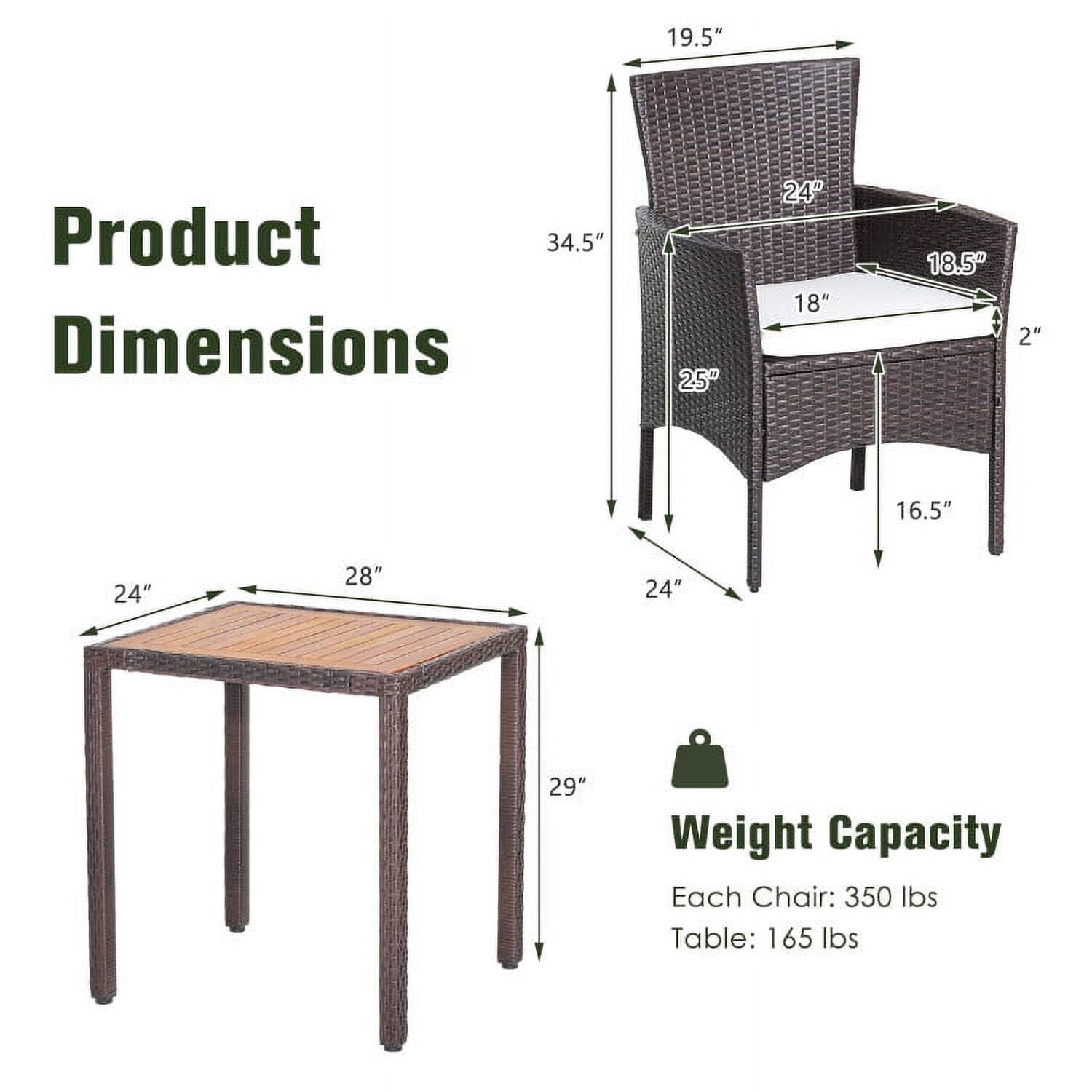 Product Dimensions

- Table: 24" x 28" x 29"
- Chair: 19.5" x 24" x 34.5" (height), 18" x 18.5" (seat), 2" (armrest)

Weight Capacity

- Each Chair: 350 lbs
- Table: 165 lbs