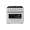 Front. ZLINE - 36 in. Wide 6 Burner Autograph 5.2 cu. ft. Freestanding Paramount Gas Range with 6 Gas Burners with Bronze Accents - Stainless Steel.