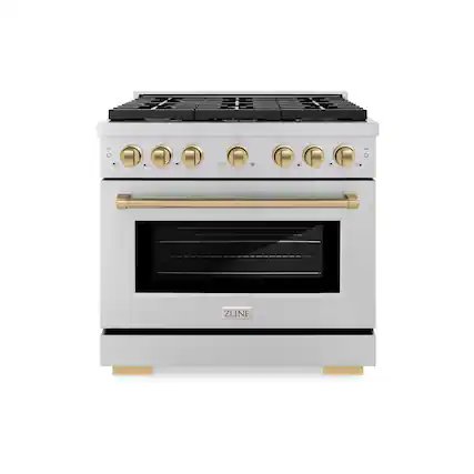Front. ZLINE - Autograph 36 in. 5.2 cu. ft. Freestanding Paramount Gas Range with 6 Gas Burners in Stainless Steel and Bronze Accents - Stainless Steel.