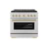 ZLINE - 36 in. Wide 6 Burner Autograph 5.2 cu. ft. Freestanding Paramount Gas Range with 6 Gas Burners with Bronze Accents - Stainless Steel