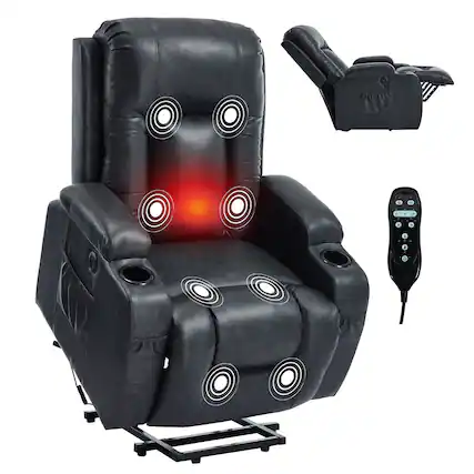 Front. Akoasm - PU Leather Recliner Massage Chair with 8-Point Vibration and Lumbar Heating, USB Charging Port, Cup Holders-Dark Grey - Dark Grey.