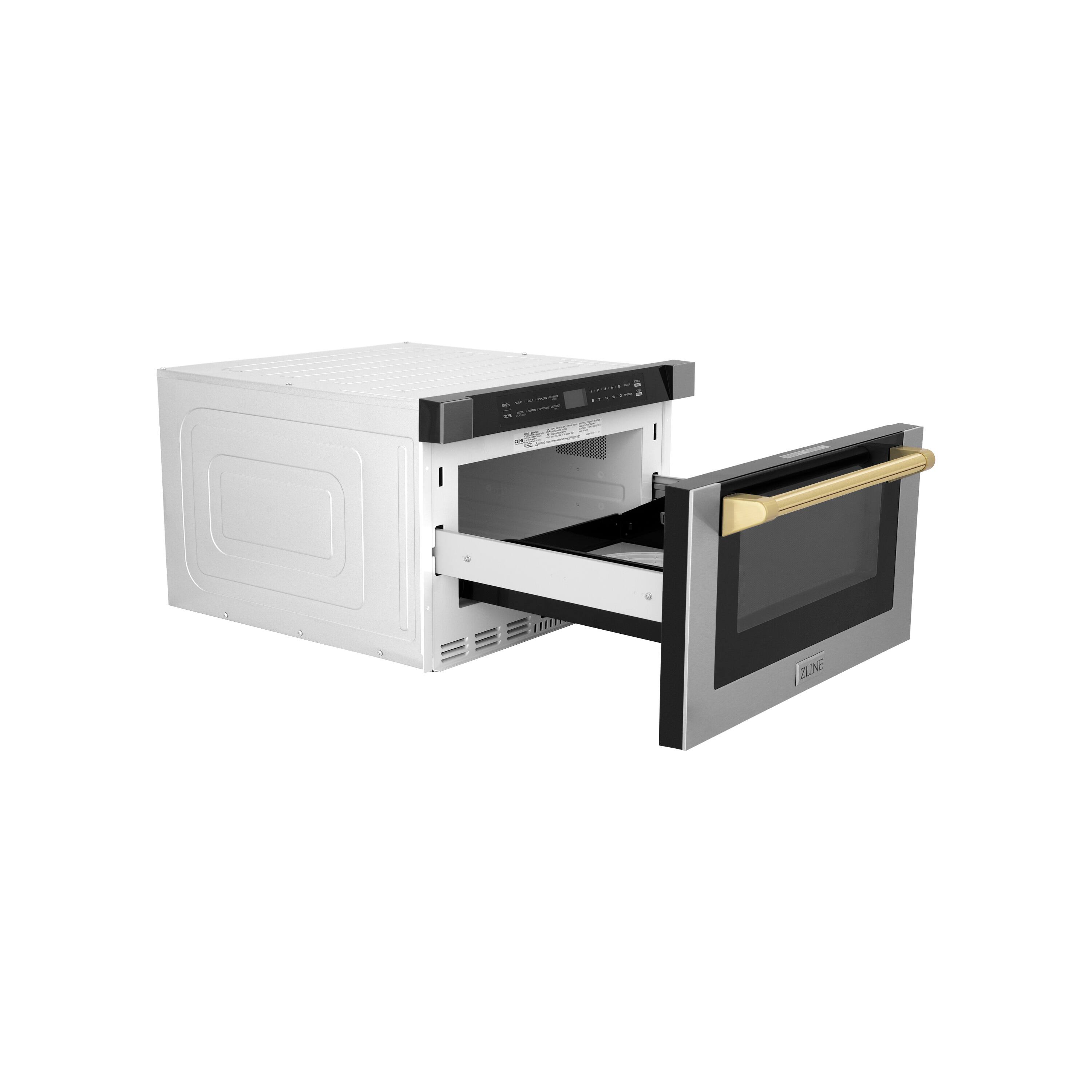 Alt View 3. ZLINE - Autograph Edition 24 in. 1.2 cu. ft. Built-in Microwave Drawer in Stainless Steel and Polished Gold Accents - Stainless Steel and Gold Accents.