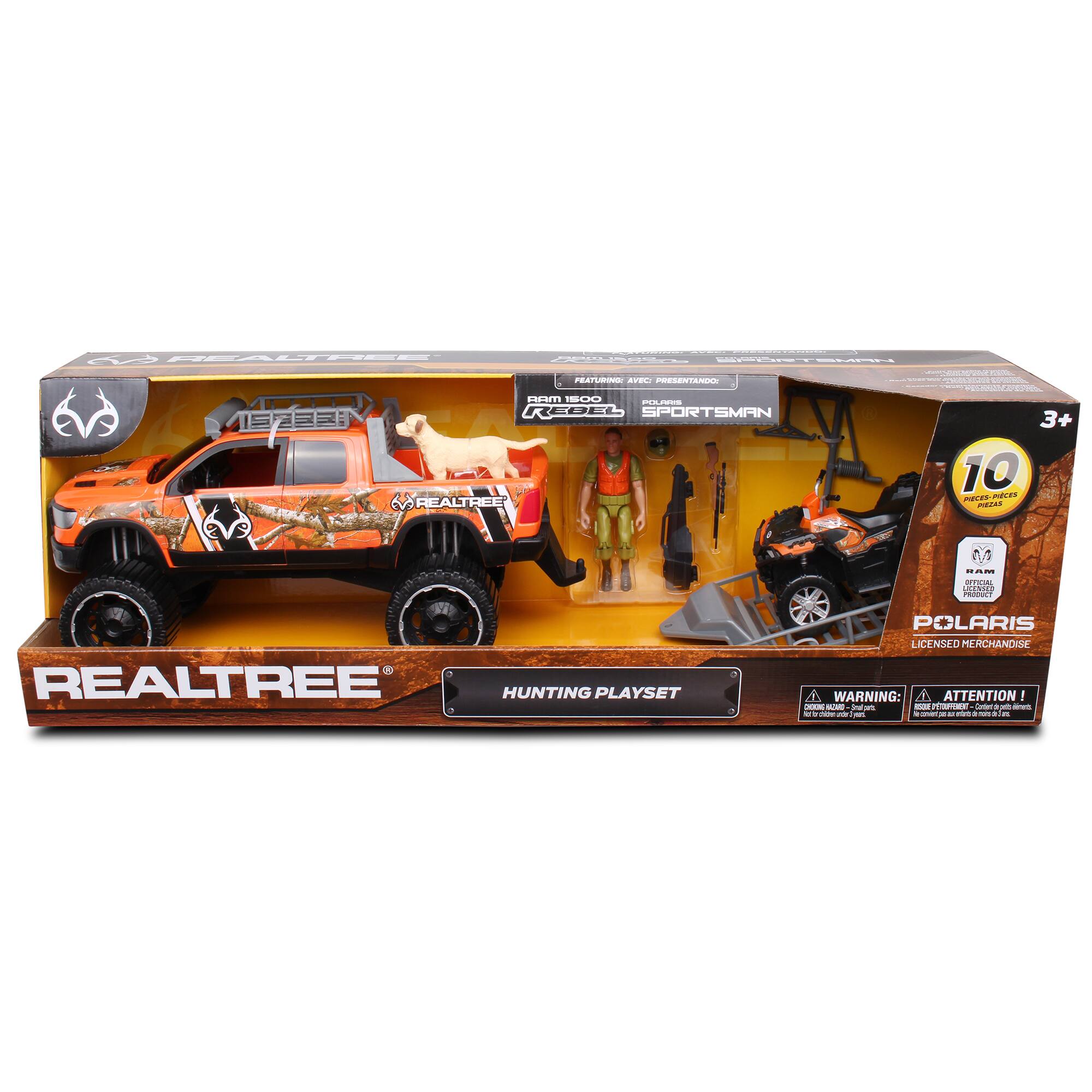 REALTREE PLAYSET - HUNTING PLAYSET - POLARIS LICENSED MERCHANDISE - WARNING: ATTENTION - CHOKING HAZARD - SMALL PARTS - AGE 3+ - REDEL SPORTSMAN