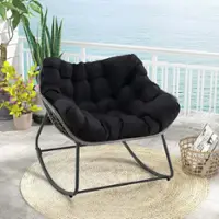 Costway 1 PCS Outdoor Rocking Chair Oversized Patio PE Wicker Egg Chair Rattan Lounge Chair - Black + Mix Gray - Front_Zoom