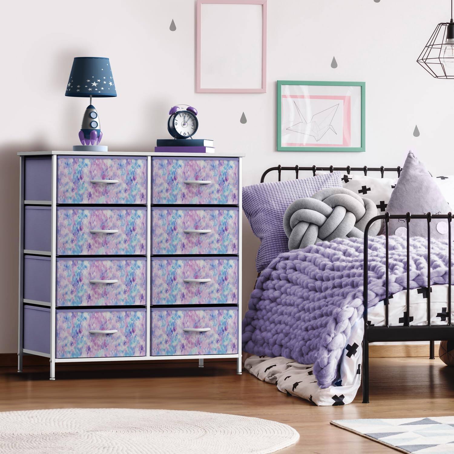 Alt View 1. Sorbus - Sorbus 8 Drawers Dresser- Storage Unit with Steel Frame, Wood Top, Fabric Bins - for Bedroom, Closet, Office, and more - Purple Tie-Dye.