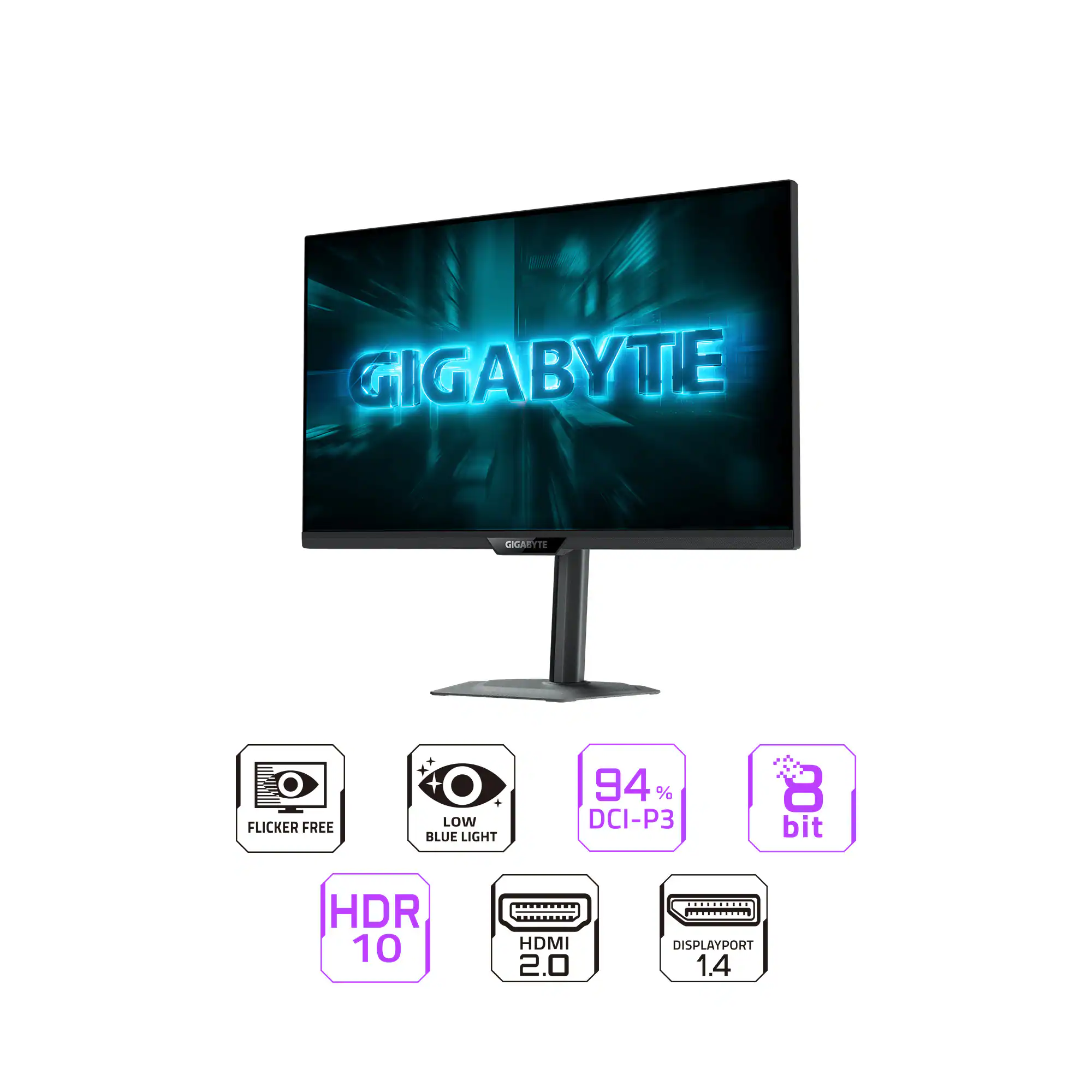 GIGABYTE Cigarette Free Low Blue Light 94% DCI-P3 8-bit HDR 10 HDMI 2.0 DisplayPort 1.4