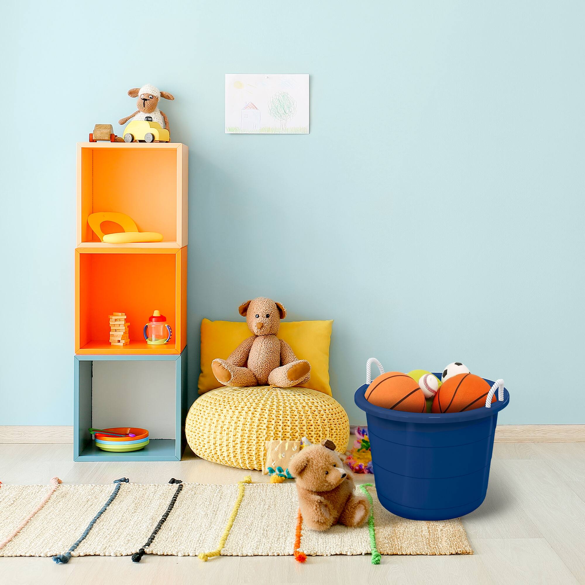 Alt View 2. Life Story - Life Story 17 Gallon Round Open Storage Bucket with Rope Handles, Blue, 8 Pack - Blue.
