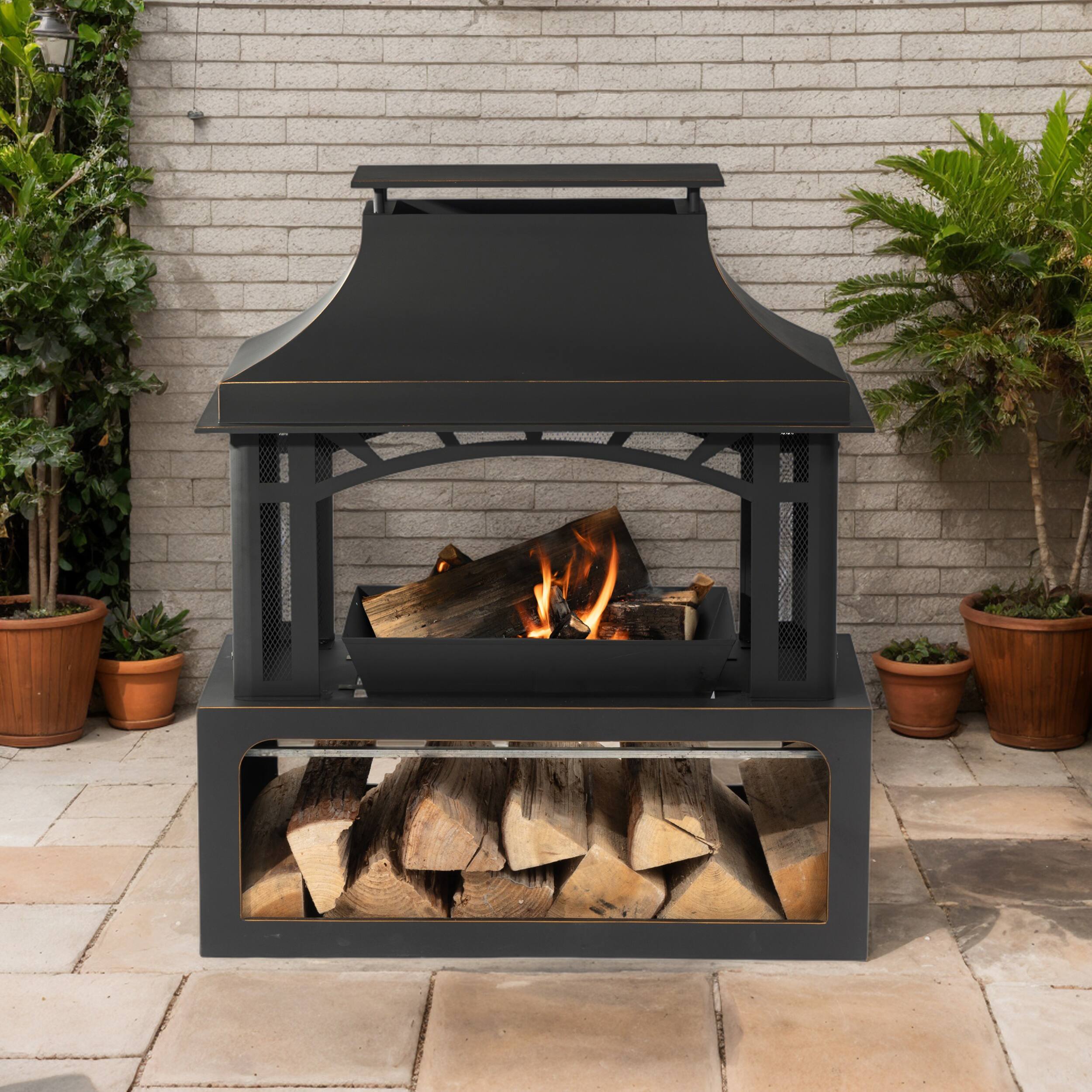 Lirago - 40" Wood Burning Fire Pit Outdoor Fireplace with Chimney 50000 BTU Steel Fire Pit - Black